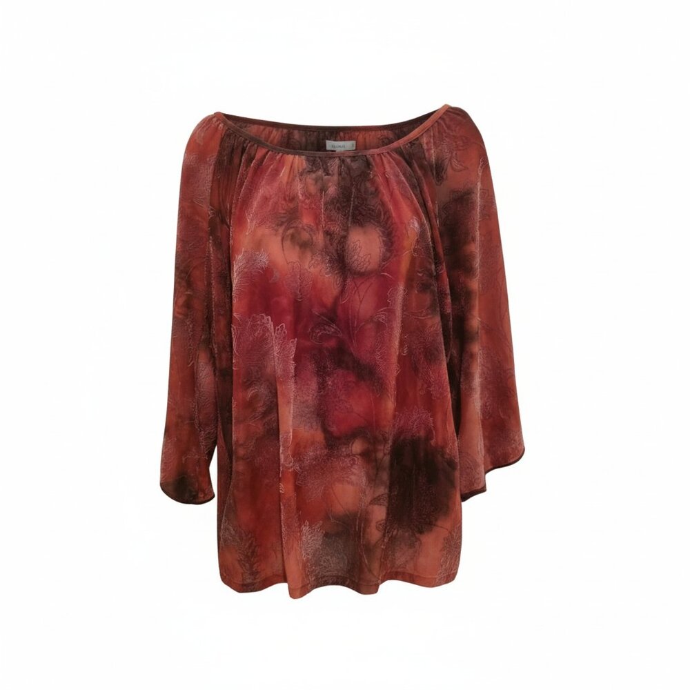 Roz & Ali XL Autumn Floral Boho Peasant Blouse Burnt Orange Cottagecore Top